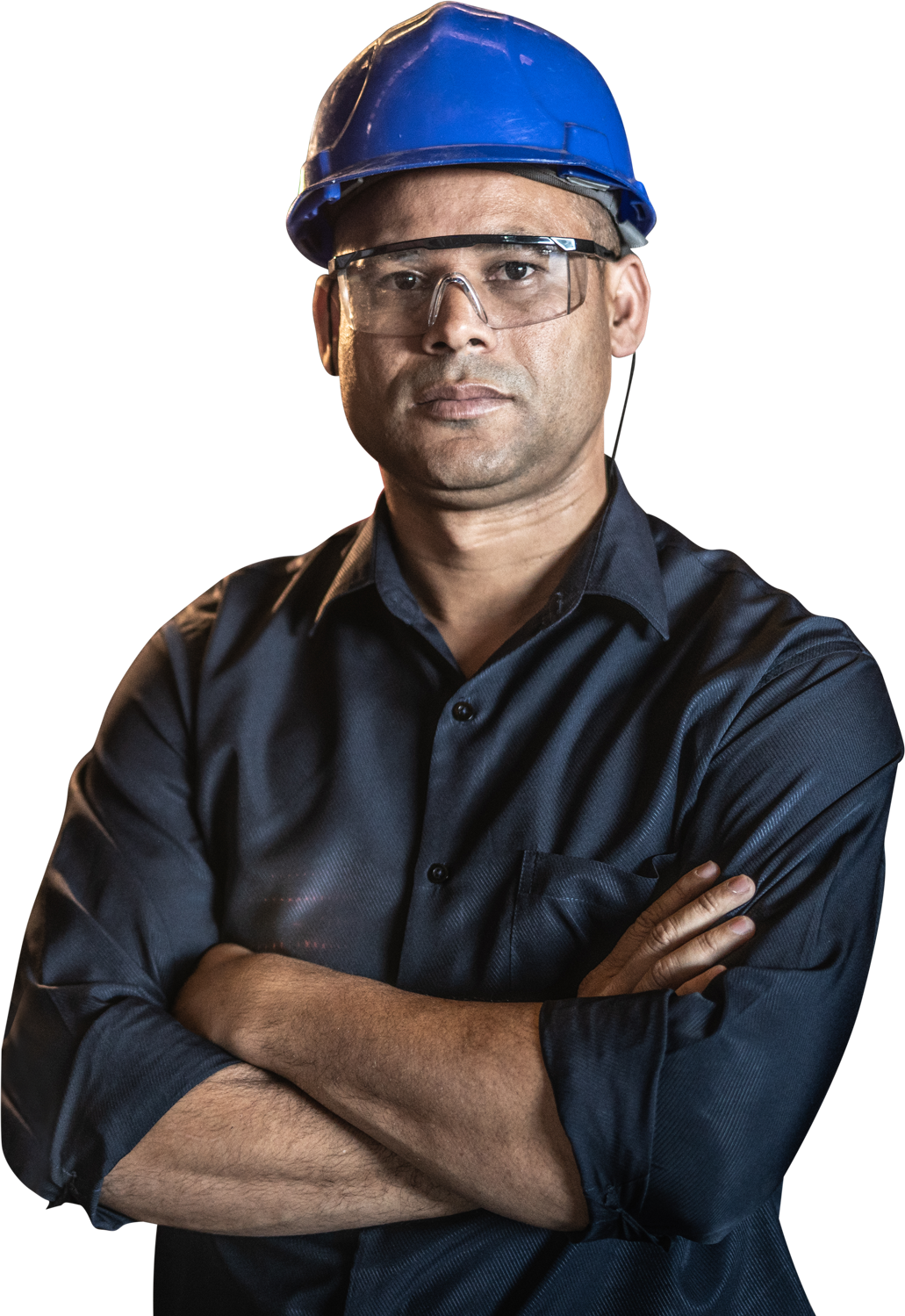 Photo of a man wearing a blue hard hat